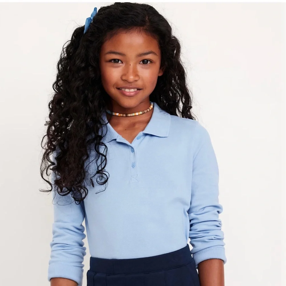 Old Navy Uniform Pique Long Sleeves Polo Shirt for Girls in Light Blue
